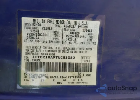 1996 Ford Ranger from USA, damaged, VIN 1FTCR10A9TUC83352